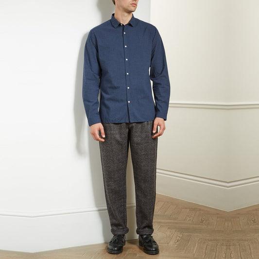- Clerkenwell - Micro Check Print Shirt - Navy