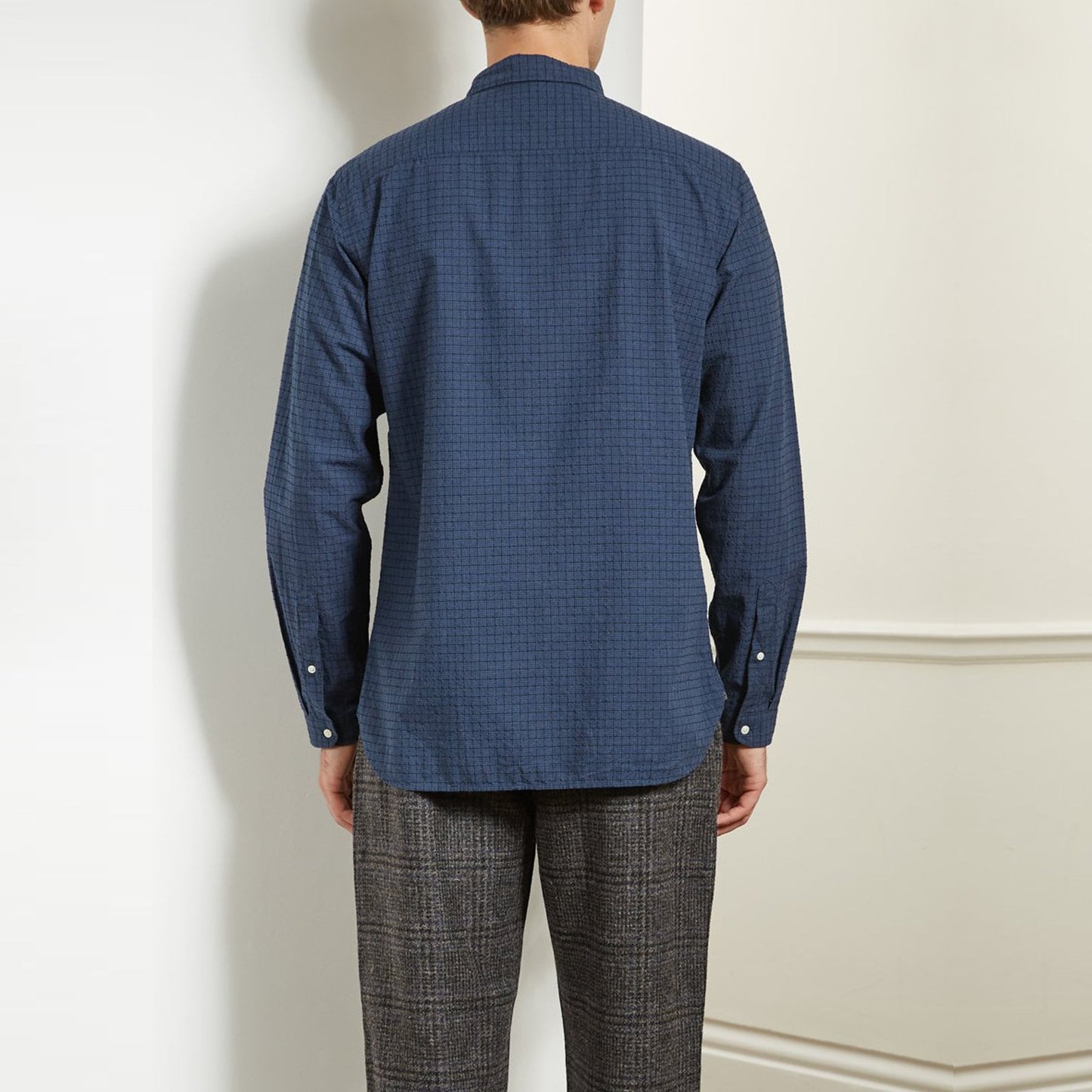 - Clerkenwell - Micro Check Print Shirt - Navy