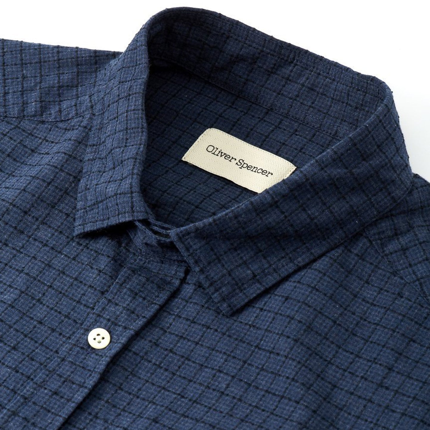 - Clerkenwell - Micro Check Print Shirt - Navy