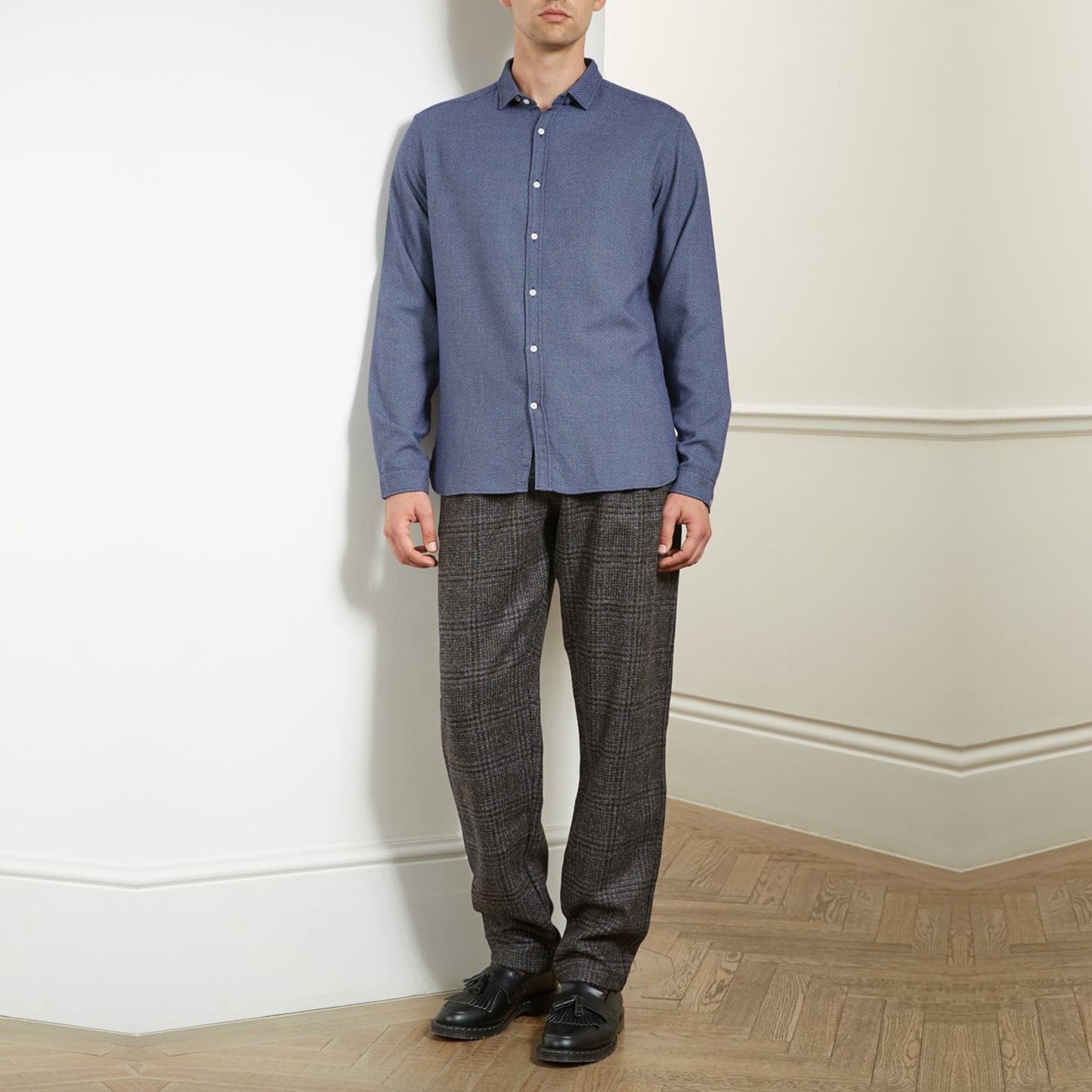 - Clerkenwell - Micro Check Print Shirt - Blue
