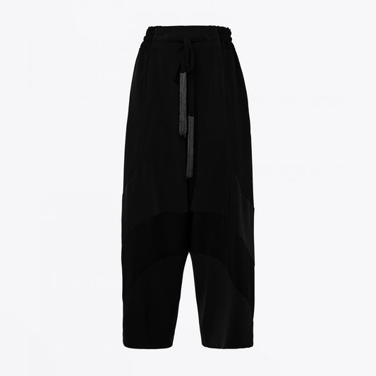 - Diverge - Tech satin pants with tassel tie belt - Black