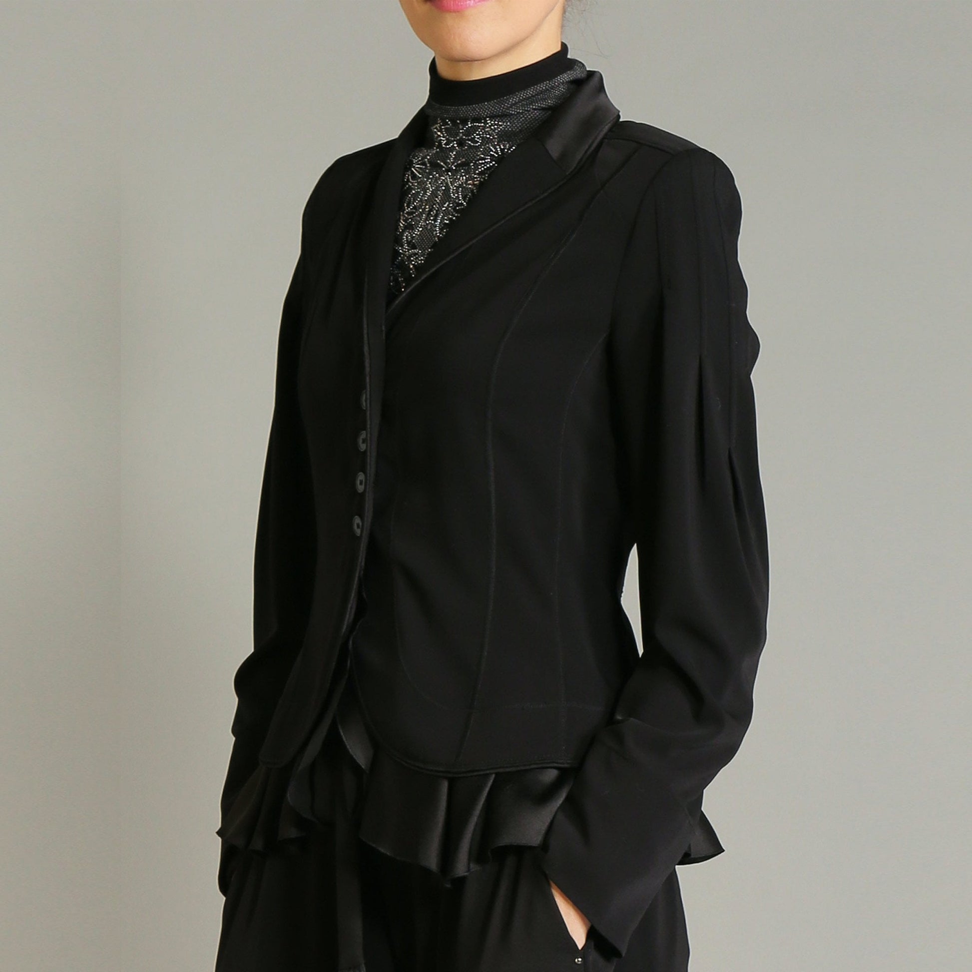 HIGH - Gesture - Shawl Collar Jacket in Crêpe and Satin - Black