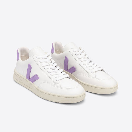 Leather Lilac V-12 Trainers - White