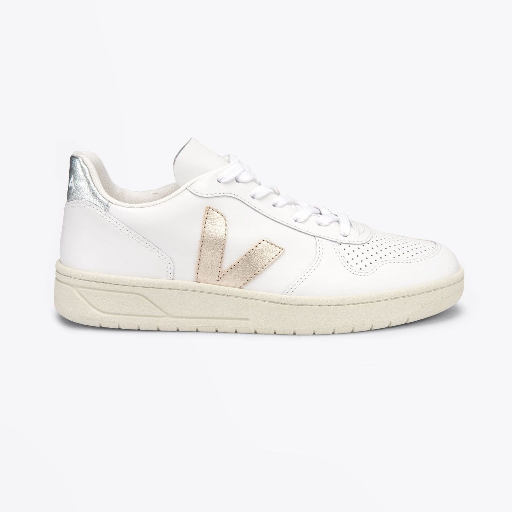 Veja Leather V-10 Trainers - White/Platine/Silver