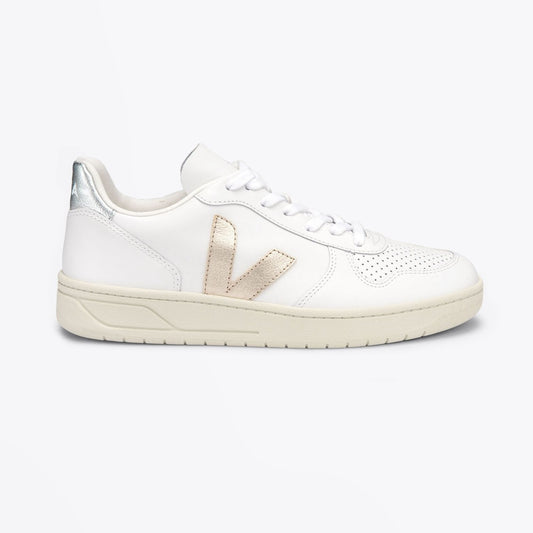 Leather V-10 Trainers - White/Platine/Silver