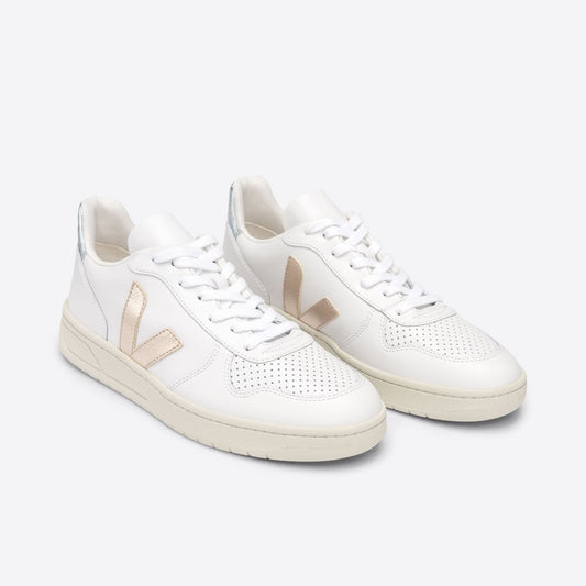 Leather V-10 Trainers - White/Platine/Silver