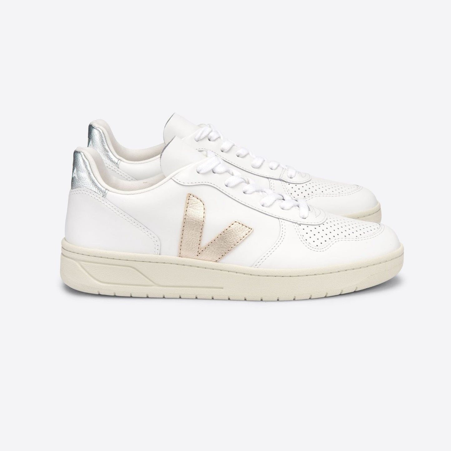Leather V-10 Trainers - White/Platine/Silver