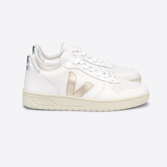 Leather V-10 Trainers - White/Platine/Silver