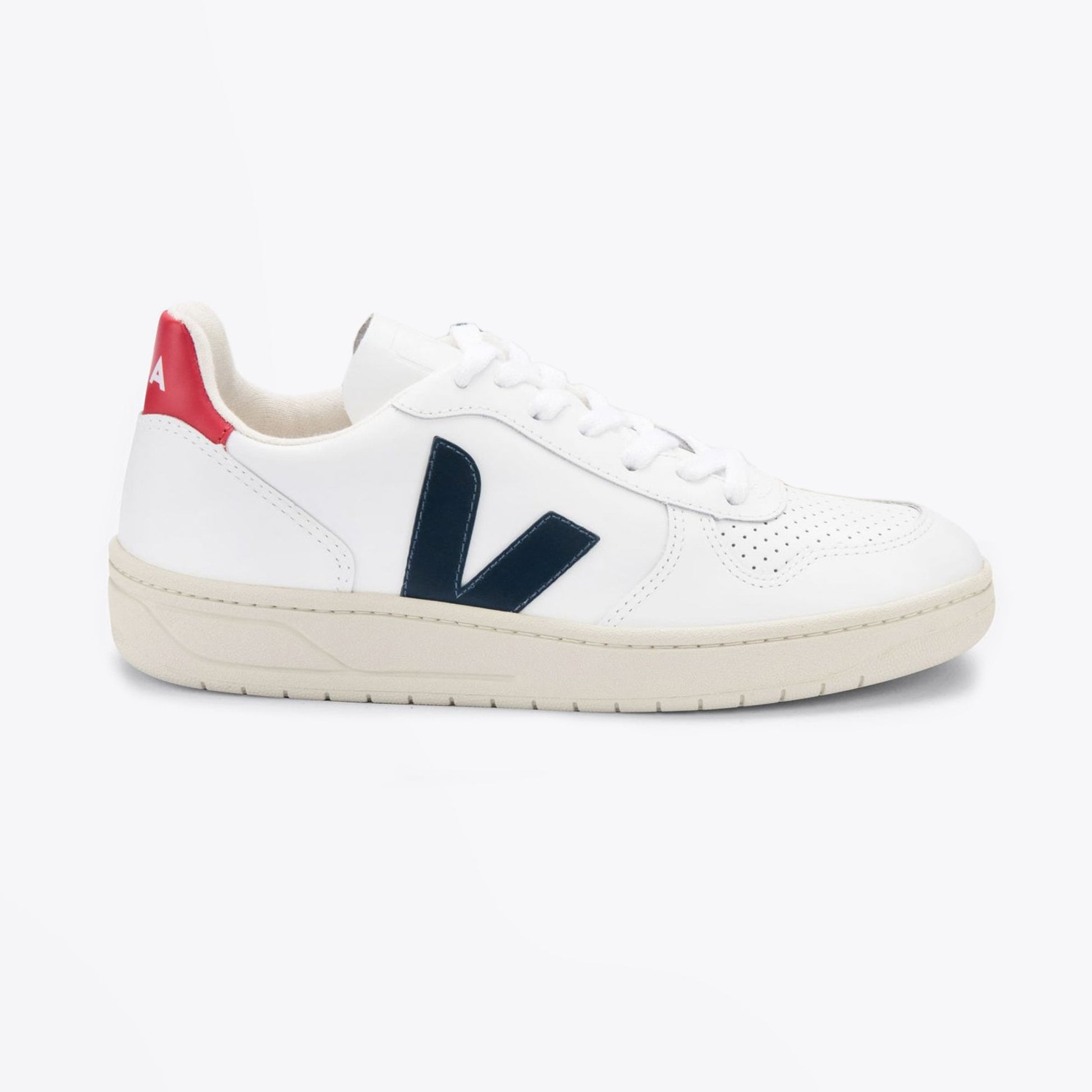 Veja Leather V-10 Sneakers - White/Red/Navy