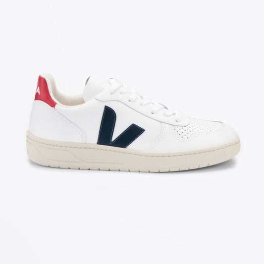 Leather V-10 Sneakers - White/Red/Navy