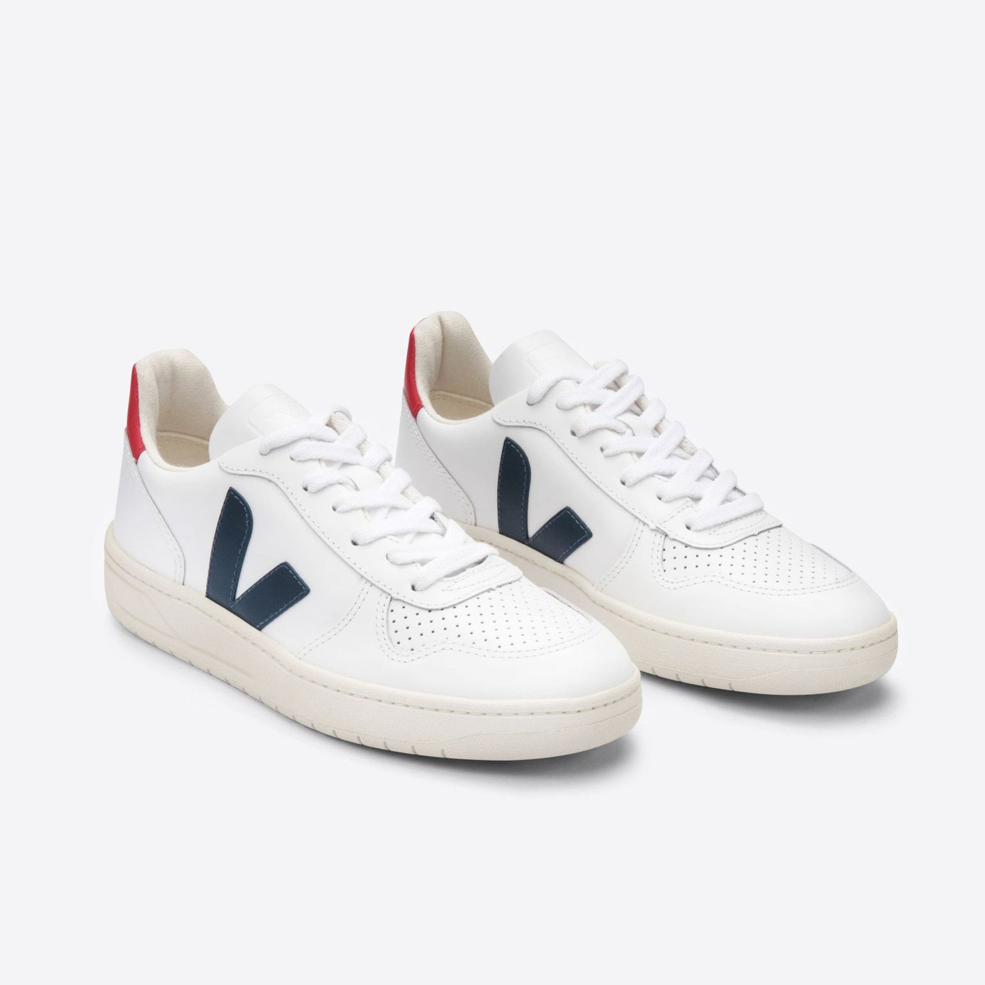 Veja Leather V-10 Sneakers - White/Red/Navy