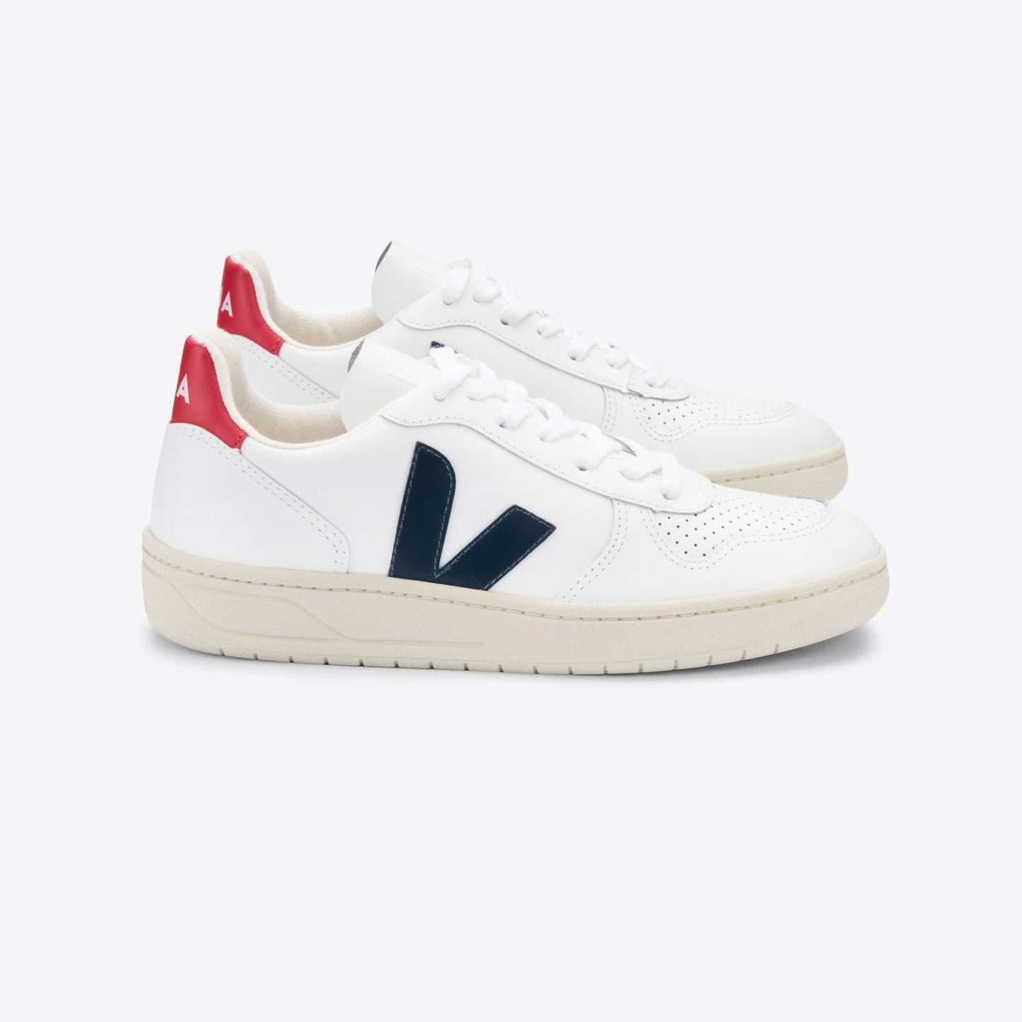 Leather V-10 Sneakers - White/Red/Navy