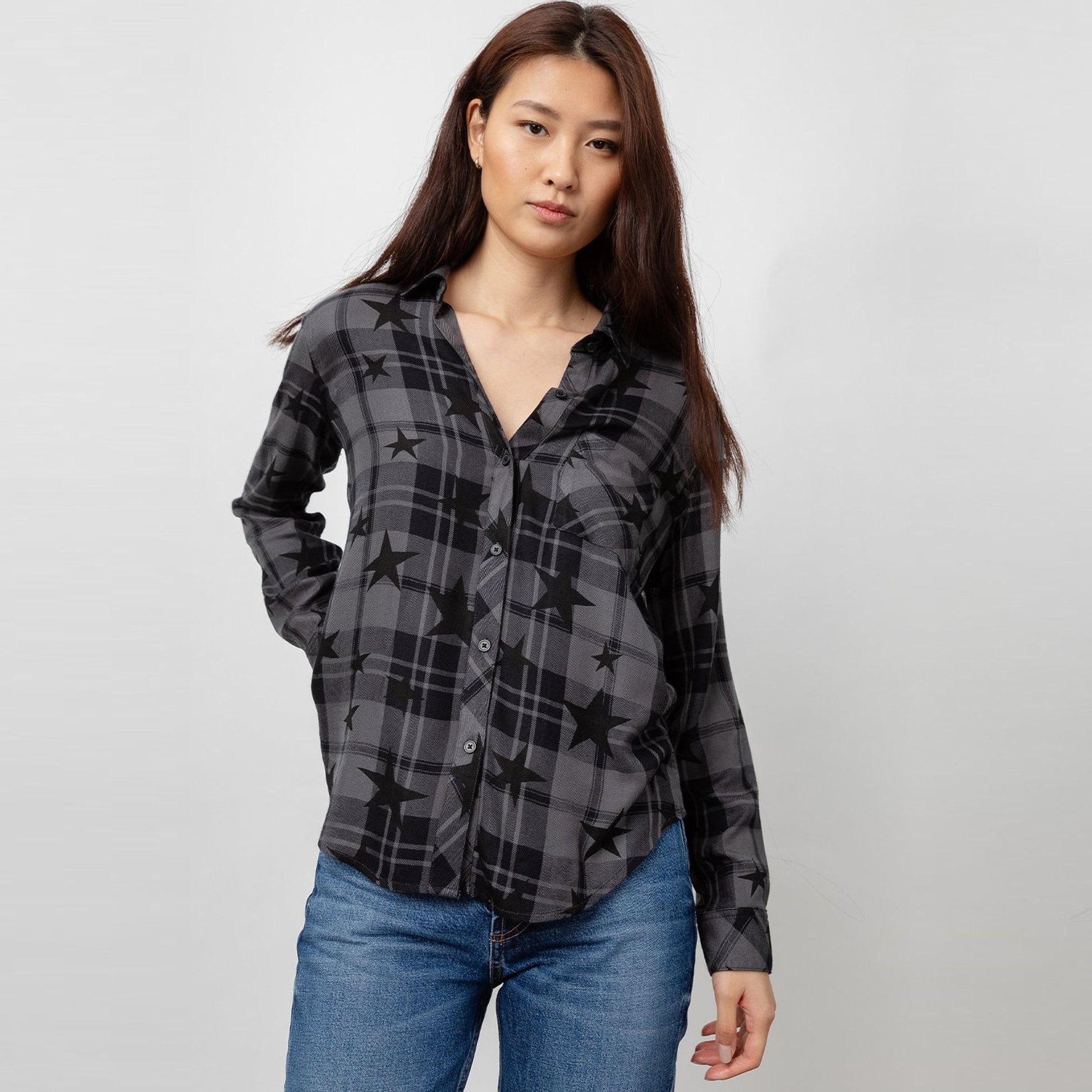 Rails Hunter - Star Check Print Shirt - Grey