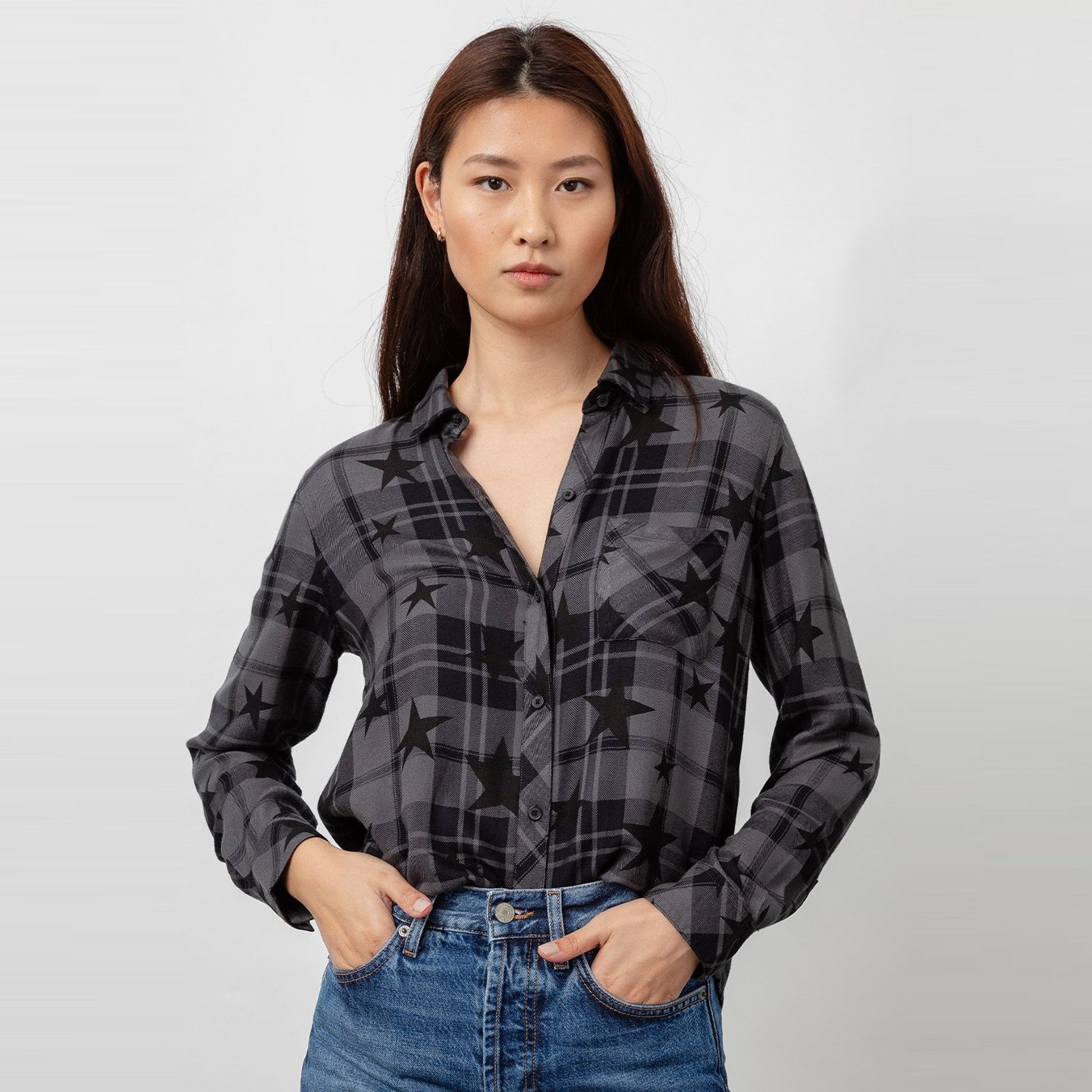 Rails Hunter - Star Check Print Shirt - Grey