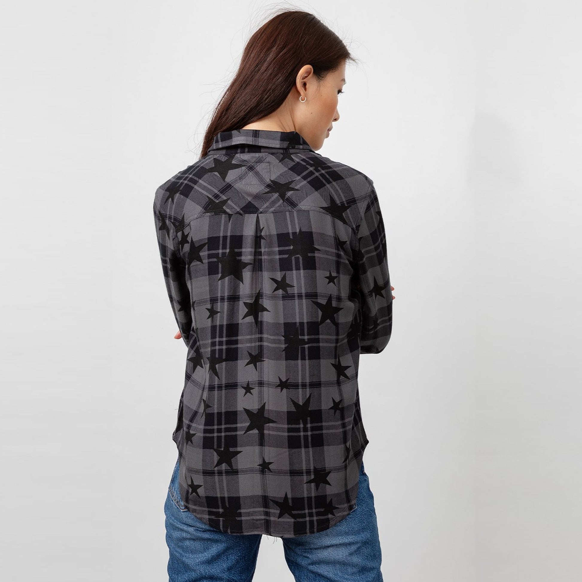 Rails Hunter - Star Check Print Shirt - Grey