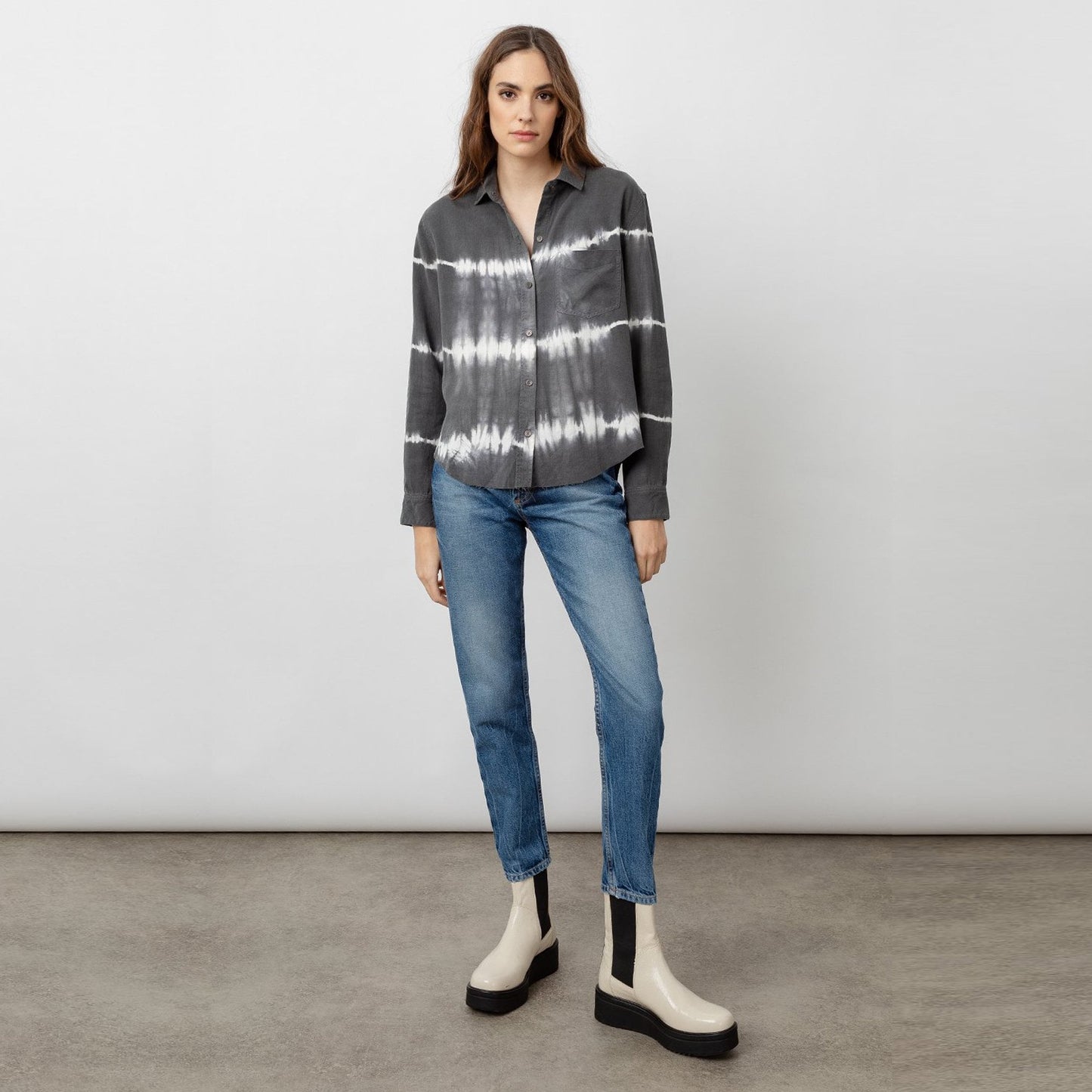 Ingrid - Tie-Dye Print Shirt - Grey/White