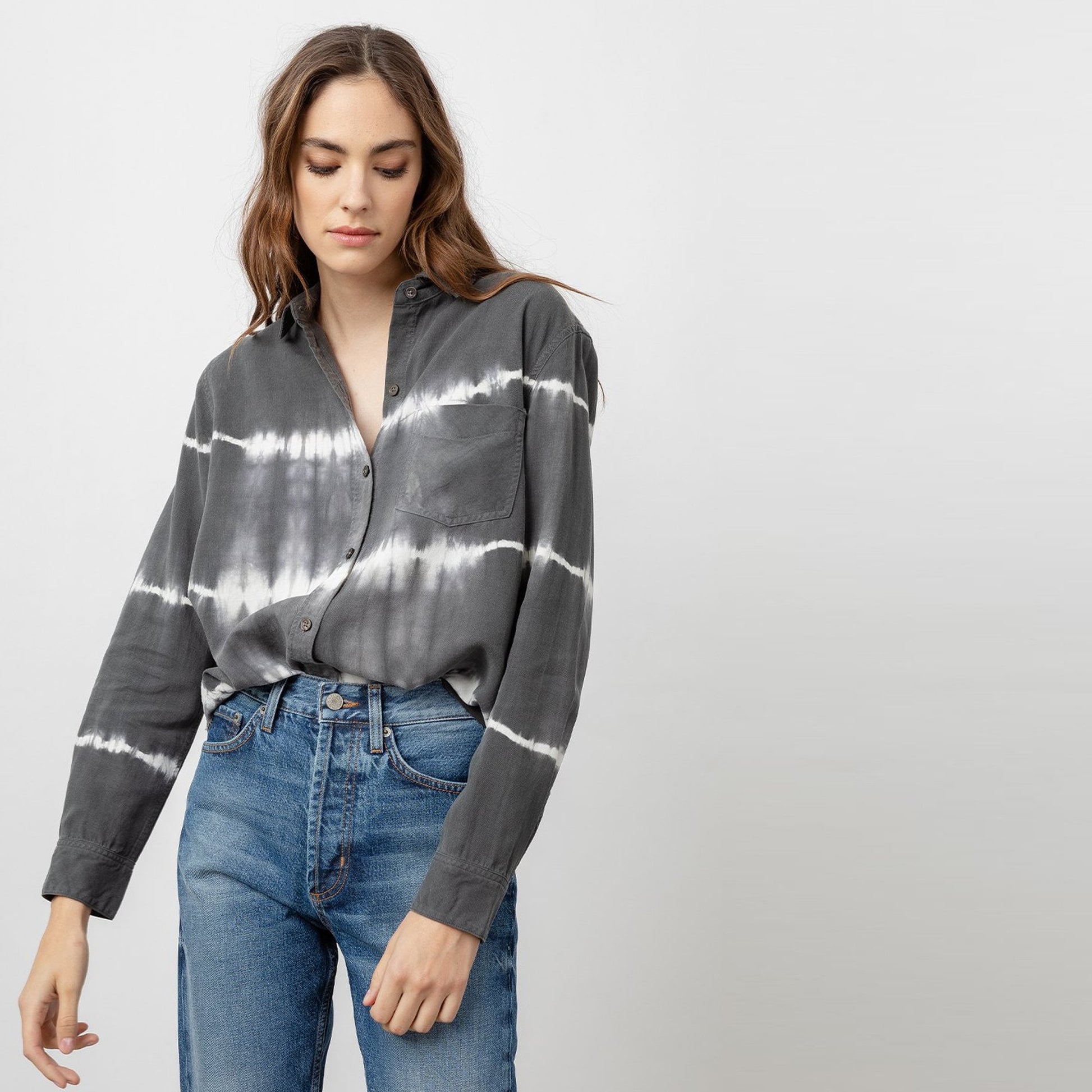 Rails Ingrid - Tie-Dye Print Shirt - Grey/White