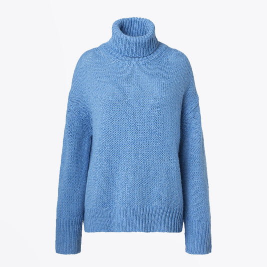 - Chunky Wool Turtleneck Pullover - Blue