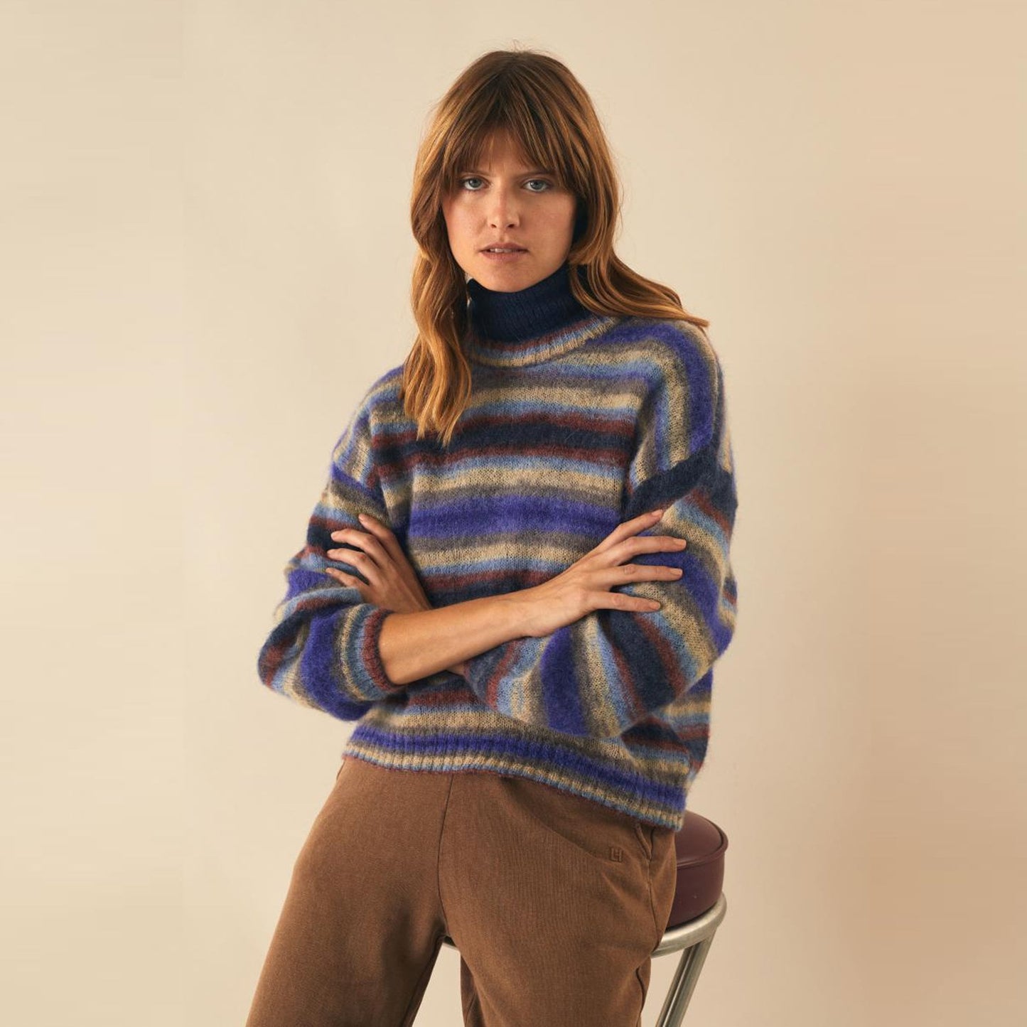 - Wool Stripe Pullover - Blue/Multi