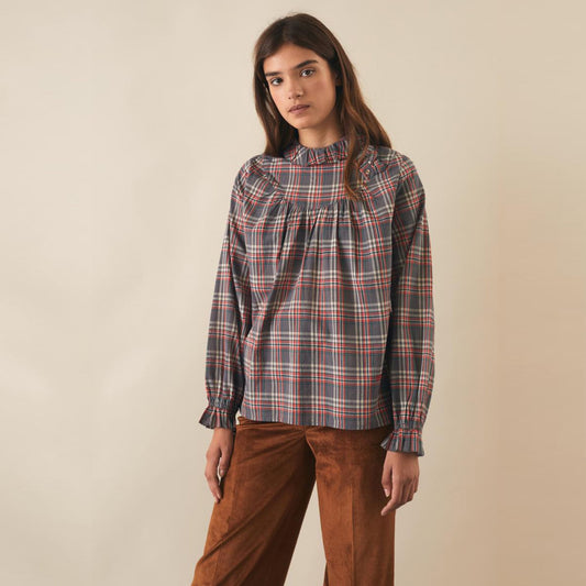 - Checked Blouse - Grey/Red