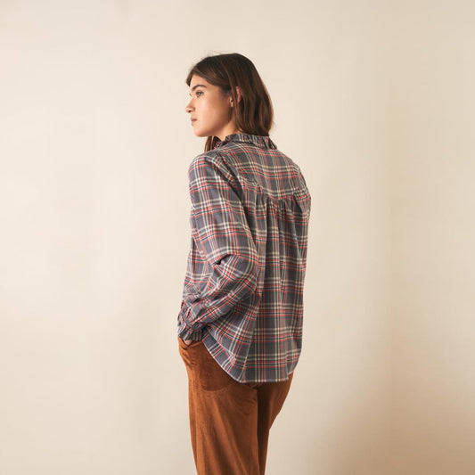 - Checked Blouse - Grey/Red