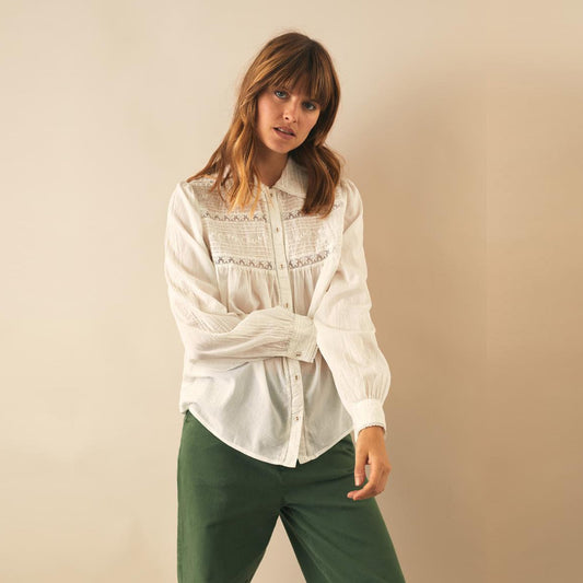 Lace Embroidered Shirt - White