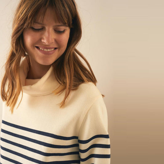 - Cotton-Blend Stripe Sweater - Off-White