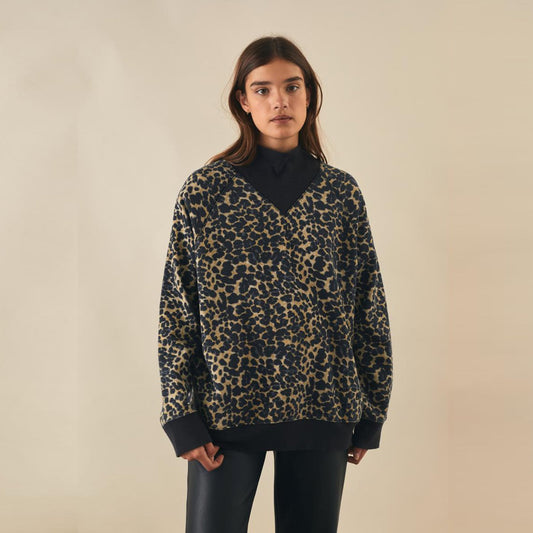 Leopard Print Sweatshirt - Beige/Black