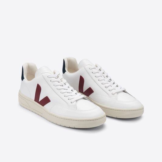 Leather V-12 Sneakers - White/Burgundy