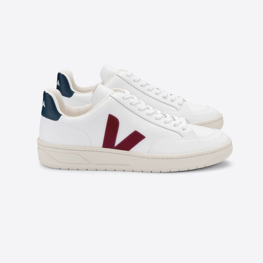 Leather V-12 Sneakers - White/Burgundy