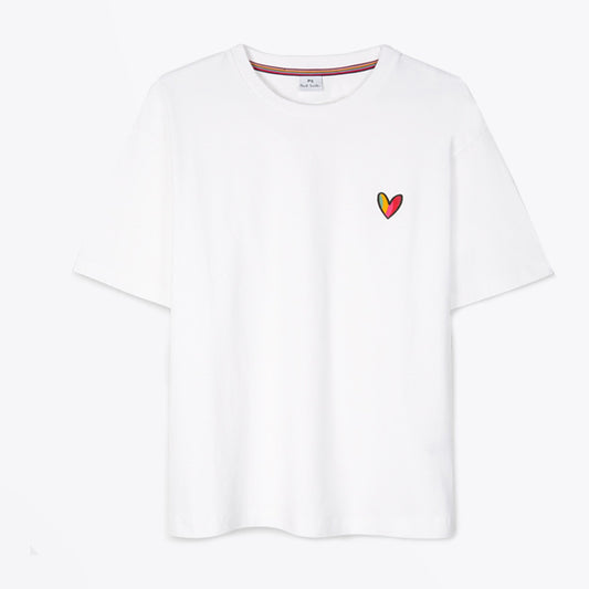 - 'Swirl Heart' Print Cotton T-Shirt - White