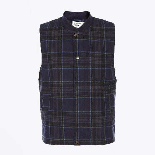 Nebraska Cotton Check Gilet - Navy