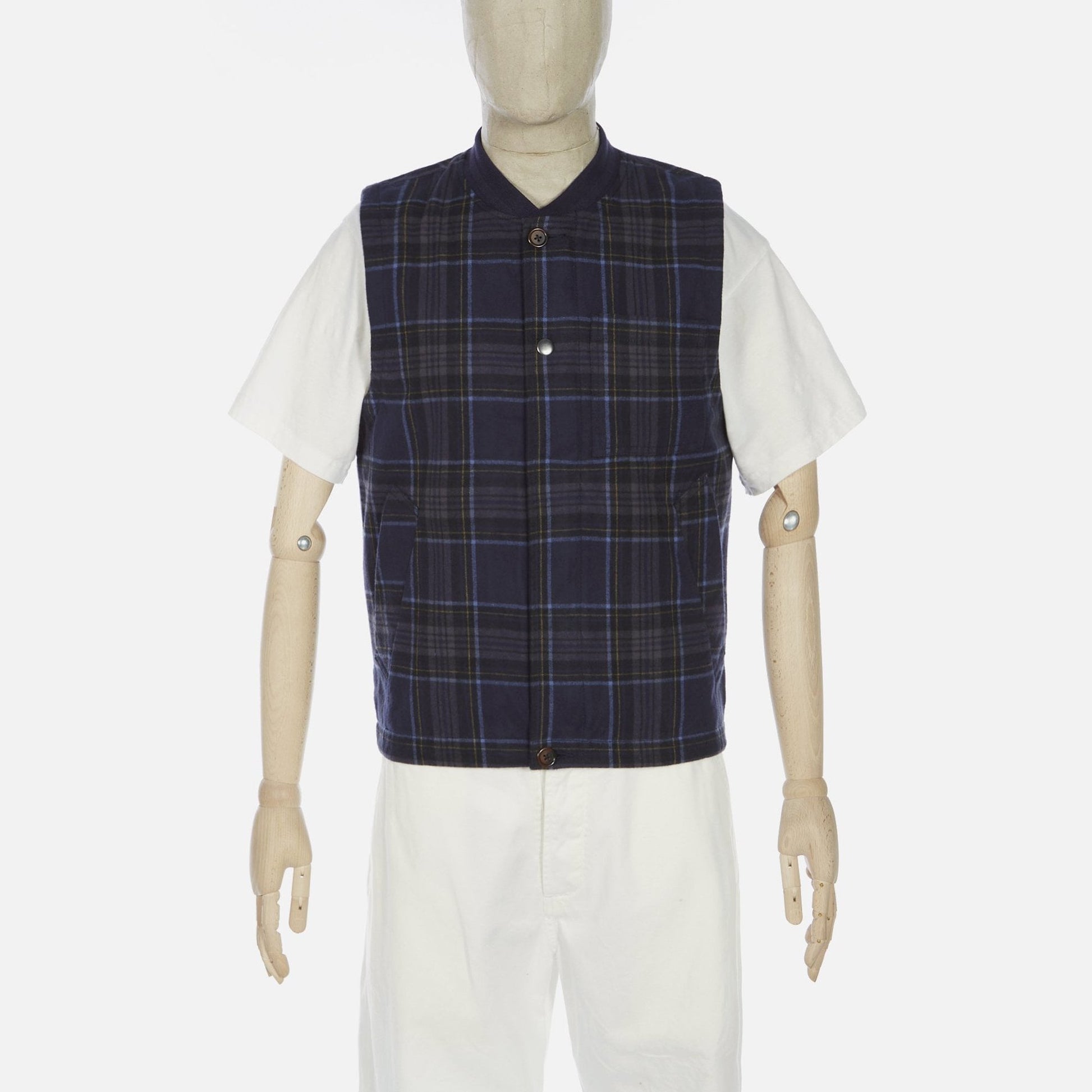Universal Nebraska Cotton Check Gilet - Navy