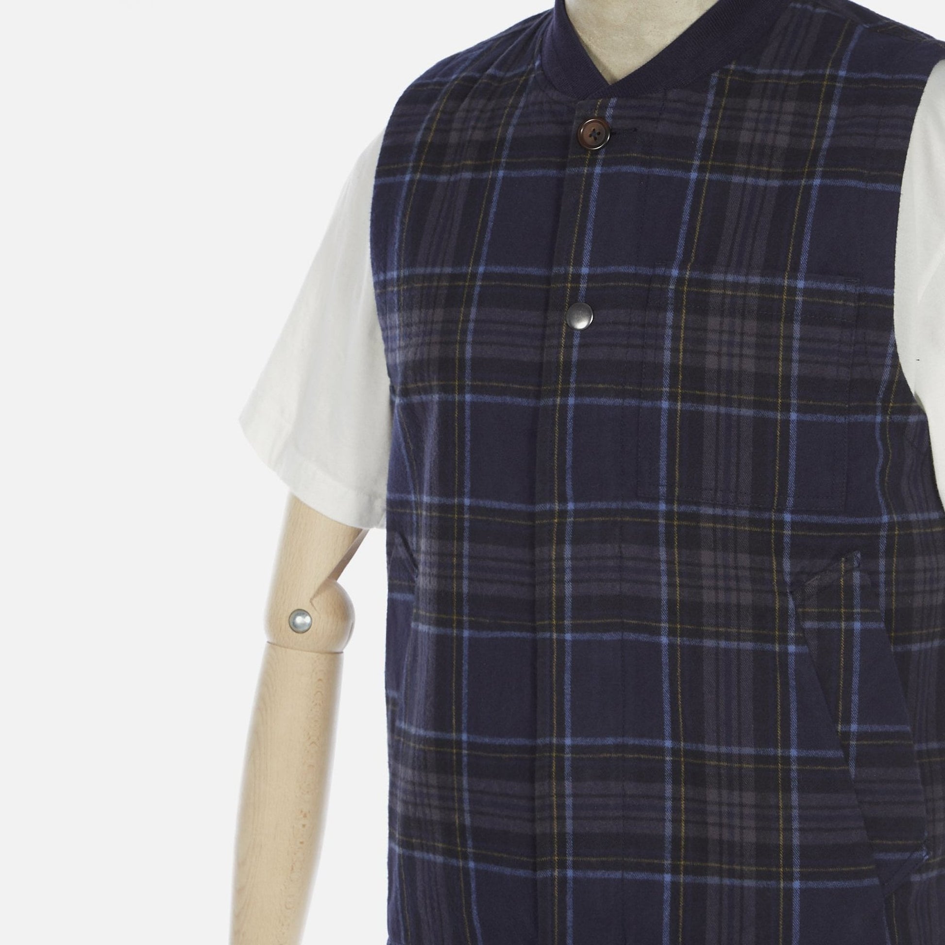 Universal Nebraska Cotton Check Gilet - Navy