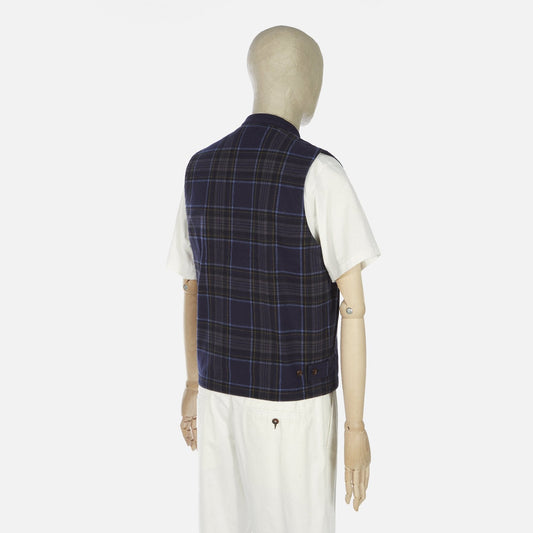 Nebraska Cotton Check Gilet - Navy