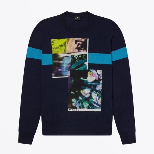 - Crew Neck Knitted Pullover - Navy