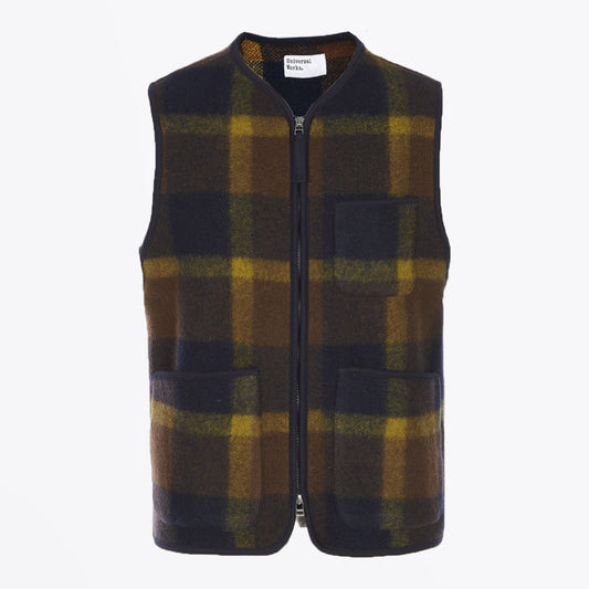 - Plaid Fleece Zip Gilet - Navy/Yellow