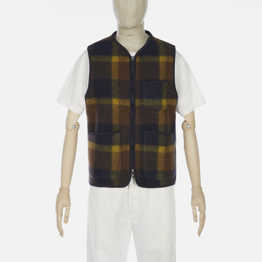 - Plaid Fleece Zip Gilet - Navy/Yellow