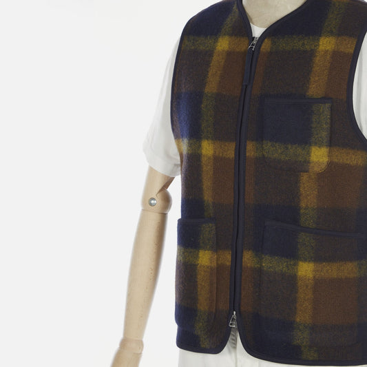 - Plaid Fleece Zip Gilet - Navy/Yellow