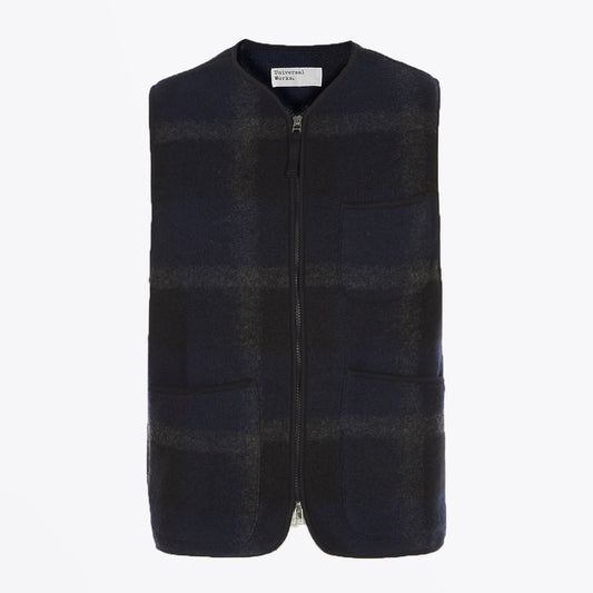 - Plaid Fleece Zip Gilet - Black/Grey