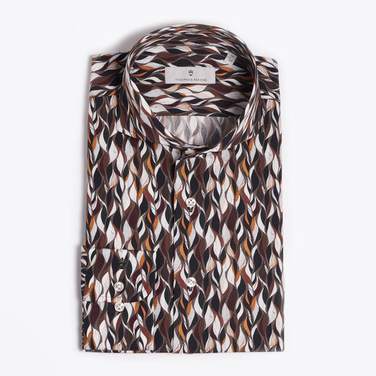 - Cotton Wave Pattern Shirt - Green/Orange