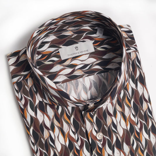 - Cotton Wave Pattern Shirt - Green/Orange