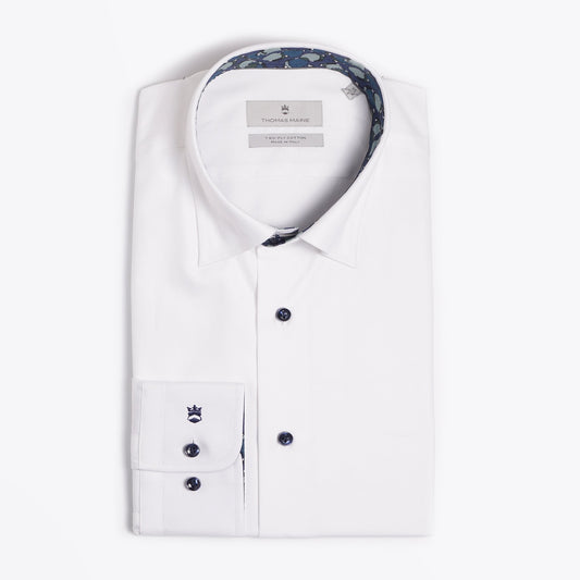- Blue Circles Trim Insert Shirt - White