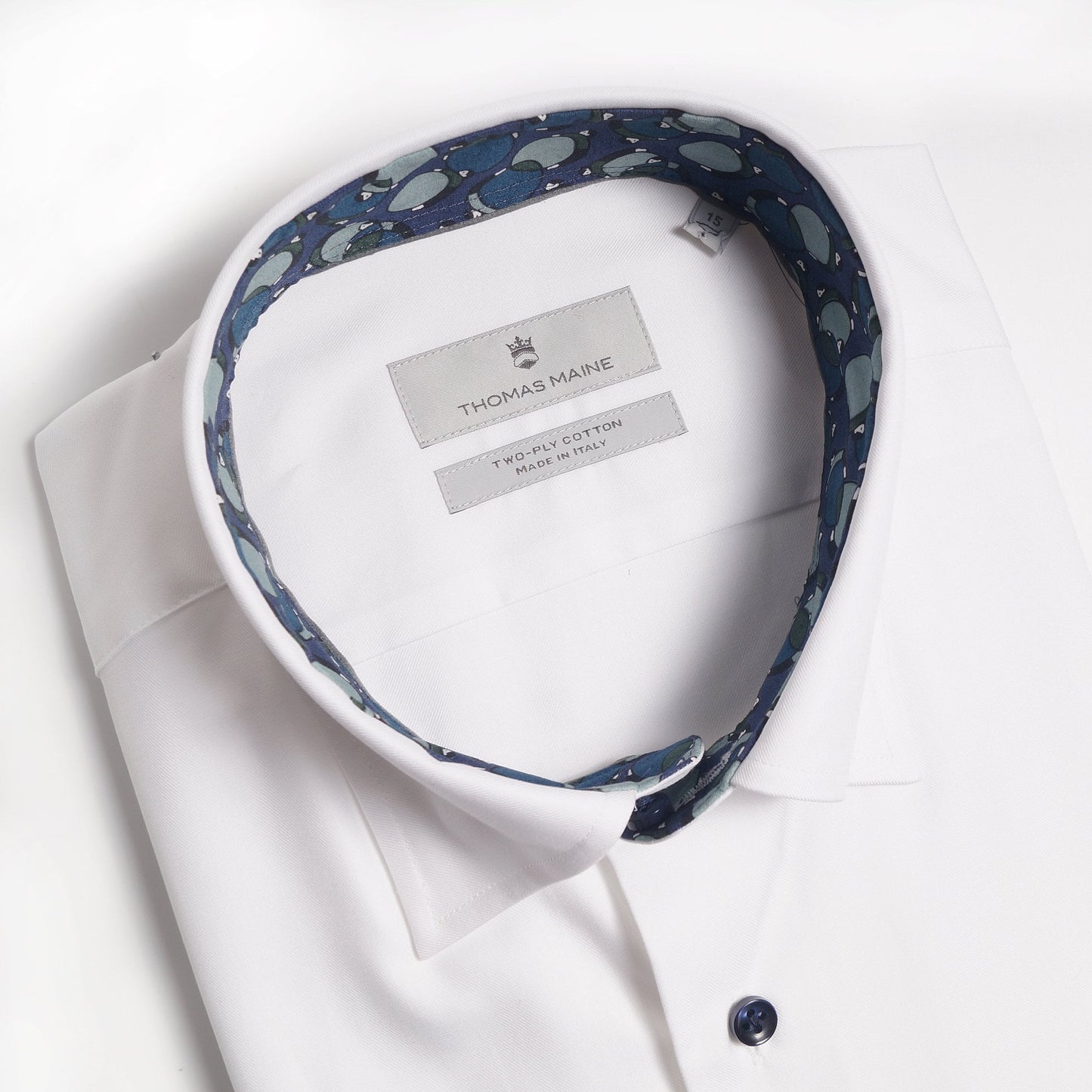 - Blue Circles Trim Insert Shirt - White