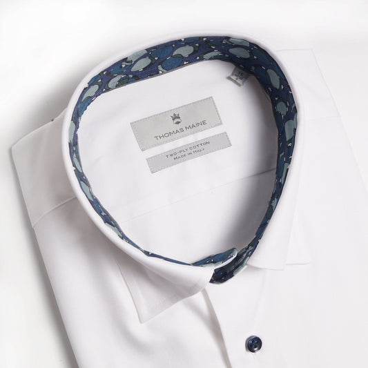 - Blue Circles Trim Insert Shirt - White