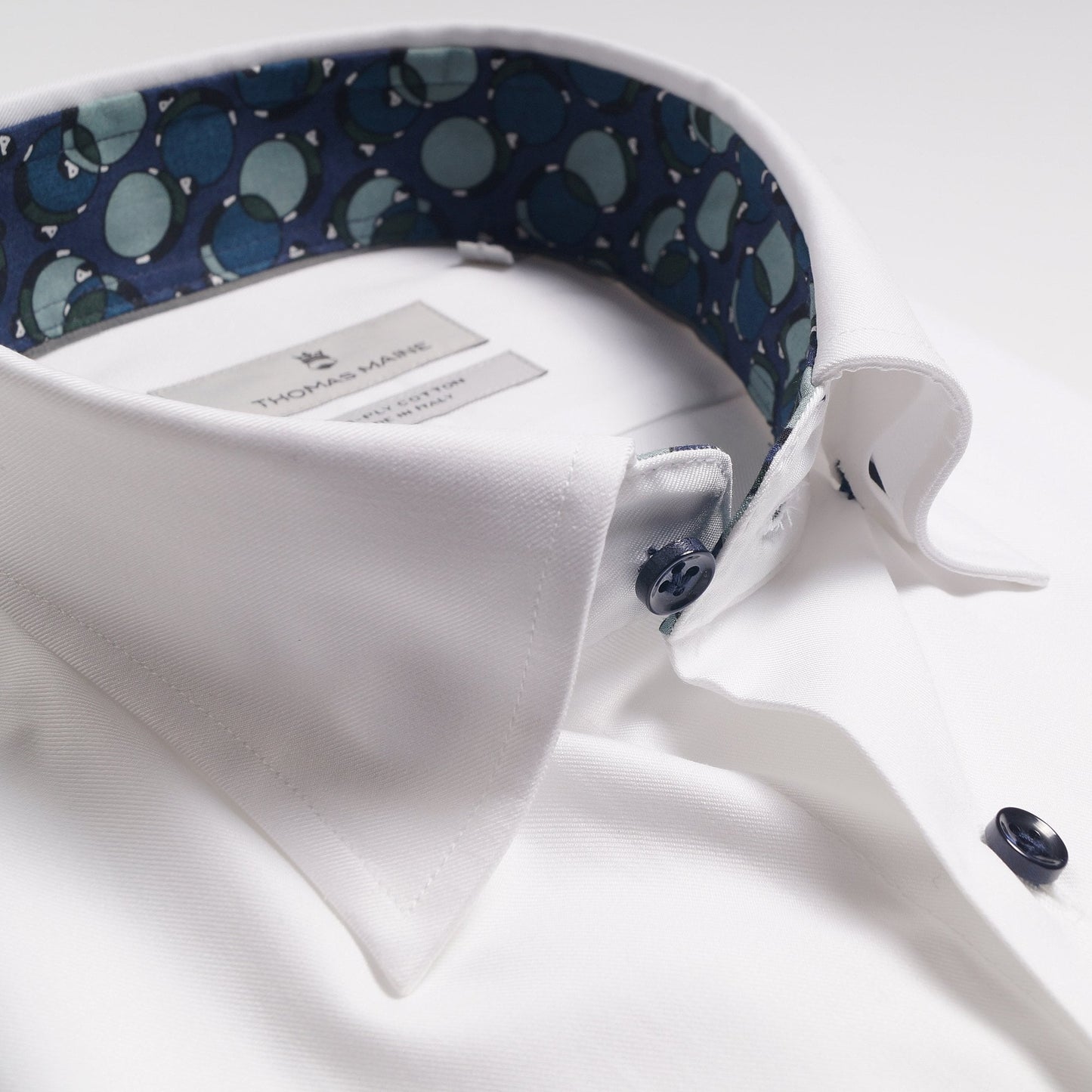 - Blue Circles Trim Insert Shirt - White