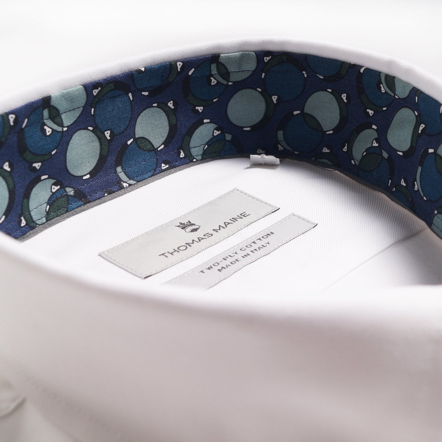 - Blue Circles Trim Insert Shirt - White