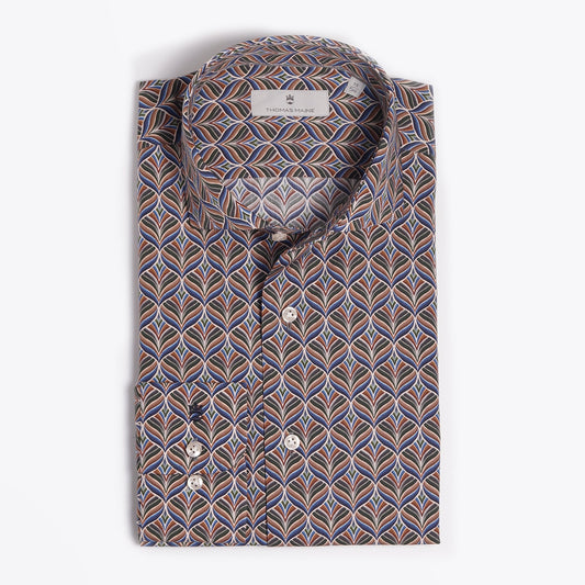 - Abstract Leaf Print Shirt - Green/Blue