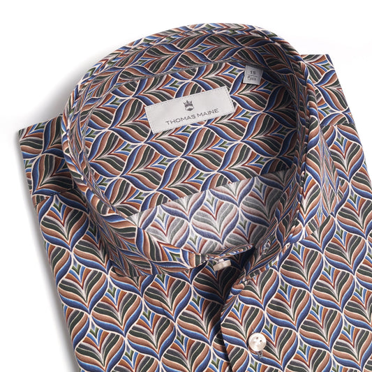 - Abstract Leaf Print Shirt - Green/Blue