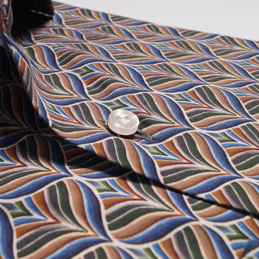 - Abstract Leaf Print Shirt - Green/Blue